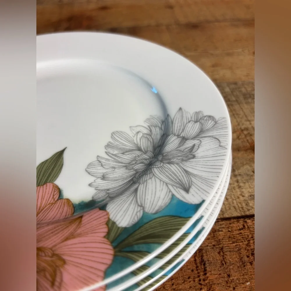 Spode Home FLORAL SKETCHES  Salad /Dessert Plates 7.5” Set Of 4 Flowers EUC